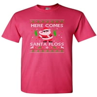 Тук идва Санта Флос танц Коледа Смешно ДТ възрастен тениска чай