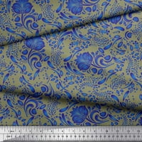 Soimoi Poly Georgette Fabric Leaves & Floral Artistic Print Fabric край двора