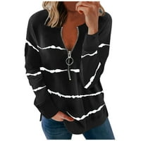 Tuphregyow отстъпка дамски върхове цип v-образен образец удобен ежедневен суичър пуловер блуза разхлабена корема скрита раирана дълга ръкав плюс размер туника отгоре з