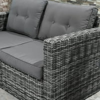 Outnny Patio Uncicker Corner Defa Set, външни мебели Pe Rattan, с извити подлакътници и подплатени възглавници за балкон, градина или морава, трева, сиво