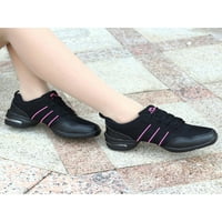 Zodanni жени ходещи танцови обувки кръг пръст танцуващи маратонки сплит подметка джаз обувки модерна маратонка практика неплъзгаща се дантела нагоре черно розово 11c