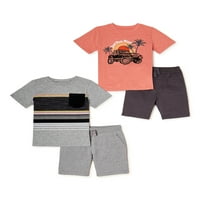 Бебешки и детски комплект тениска и шорти комплект, 4 части, размери 12м-5т