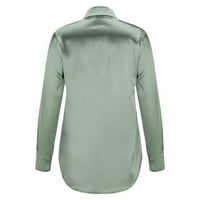 Puntoco Plus размер Най-горният клирънс, жените сатенен бутон с дълъг ръкав с риза офис работа блуза върхове излизане на празнична тениска мента зелено 12