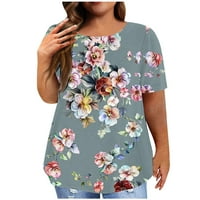 Големи тениски за жени плюс размер ежедневен флорален принт с късо ръкав на шията облечени блузи