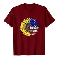 Дианли САЩ ризи за жени кръгла шия туника с къс ръкав американски флаг звезда раиран печат летни тениски небрежни разхлабени модни блузи топ вино xxl