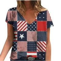 Тениски на американски флаг Тениски за независимост Топс за жени Небрежни къси ръкави v Врат ли разхлабена тениска блуза върхове дамски американски флаг Облекло плюс размер патриотично облекло за облекло