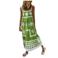 Mgoohoen Clearance Небрежни рокли за жени плюс размер страпи удобни удобни бохемски флорален резервоар плаж парти без ръкави квадратна шия maxi зелена xxxl рокля