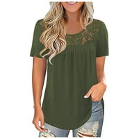 Дамски Тениски големи тениски за жени дамска мода дантела твърди снаждане О-врата с къс ръкав тениска блуза топове зелен с