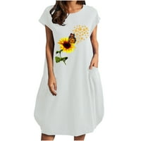 Дълъг ръкав рокля за жени есен флорална Мода Жени Случайни О-врата слънчоглед печат плюс размер Поке бели с