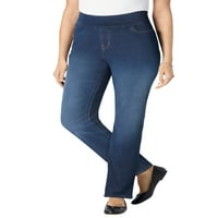 Жена в рамките на жените Плюс размер Дребничка Флекс-годни издърпайте на прав крак джинси