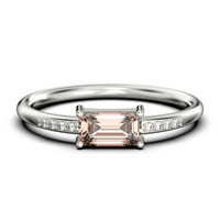 Красива Минималистична 0. Годежен пръстен от морганит и диамант моасанит, годежен пръстен от чисто сребро с 18к покритие от бяло злато, подарък за нея, Приятелка, обещаващ пръстен