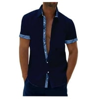 Мъжки плюс размер ризи клирънс случайни къс ръкав маншет яка контрастни цветове риза изненадващ яка блуза тениска