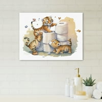Дизайнарт Тигри Изграждане На Кула От Тоалетна Хартия Платно Стена Изкуство