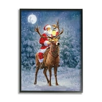 Stupell индустрии Санта езда на елени пейзаж празнична картина черна рамка изкуство печат стена изкуство