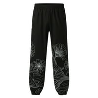 Дълги панталони за мъже Мъжки модни цъфтящи разхлабени еластични плажни спортни спортове отпечатани панталони Черни S, AC3469