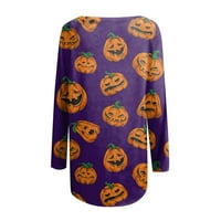 Ткинг модни върхове с дълъг ръкав за жени Crewneck Хелоуин ризи за печат Разхлабена пуловер туника блуза лилаво s