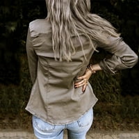 Зимни палта за жени жени ежедневни плътни цветове единичен щракане на ревера джоб с дълъг ръкав туника с дънково яке палто сиво + m