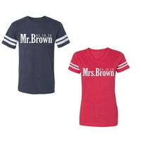 Г-жа Браун Университет Двойка, съвпадаща с тениска в стил памучна фланелка, контрастиращи ивици на ръкави