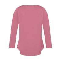 Женски модни върхове и блузи с дълъг ръкав v Врат тениски за жени свободни годни туники върхове суичър на разстояние розово розово