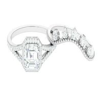Комплект сватбен пръстен със сертифициран Moissanite за жени - Карат - D -VS качество, стерлингово сребро, САЩ 4.50