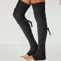 Дамски вълнени крачета есенен зимен солиден над чорапите на коляното с теглене със средни чорапи чорапи чорапи
