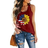 Dyegold American Flag Tank Топс дамски патриотична риза USA Flag Stripes Stripes Print Lea Leetsess T-Shirt 4-ти юли Tee Tops