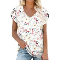 Bazyrey дамски върхове с къс ръкав с v-образна блуза женска модна летна туника ризи бял l