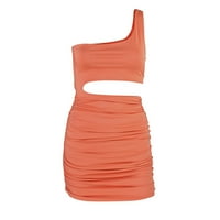 Летни рокли за жени без ръкави са солидни ежедневни мини рамо оранжеви XL