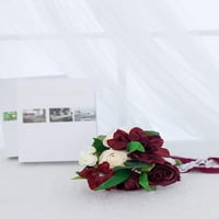7 Бургундски изкуствени цветя сватбен букет за букет за шаферки, комплект от - хвърляне на селски букет, парти за предложение за брак и реколта сватбена церемония