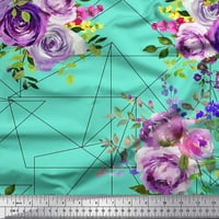 Soimoi Georgette Viscose Fabric Triangle, листа и розово цвете отпечатан двор