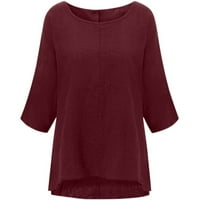 Kukoosong плюс размери ръкави ризи за жени, жени ежедневни о-чистия солиден цвят свободни памучни върхове блуза тениска, модерни летни есенни върхове вино 3xl
