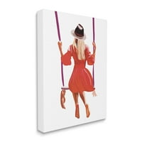 Ступел индустрии жена, облечена в червена рокля релаксиращ Парк Суинг Графичен Арт Галерия увити платно печат стена изкуство, дизайн от Амелия Нойс