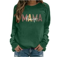 Мама суичър жени мама суичърс свободен ежедневен пуловер любител на ризата подаръци с дълъг ръкав Crewneck Green XL