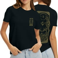 Ханас женската най-добра модна лятна женска летна тениска тениска сладка графични разхлабени тийнейджъри O-neck къси ръкав ежедневни върхове черни xl