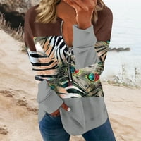Суитчър Устойчиви дрехи Женски цип с цип кръгли върхове на шията памук блузи ежедневни модни риза върхове жени ежедневни върхове с дълъг ръкав зебра s