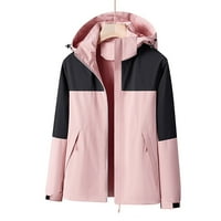 Lovskoo Rain Jacket for Women Winter Winter Coat Raincoats Windbreaker Качулка с качулка ветроустойчиво яке с качулка с качулка Raincoat за туризъм Пътуване Розово