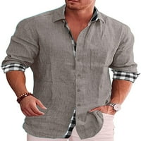 Мъжки ризи от капреза с дълъг ръкав върхове ревера врат блуза мека туника риза бутон надолу сиво l