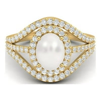 2. CTS овална форма пасианс перлен ореол три слоя стерлинги сребро златно златно vermeil акцент сватбен пръстен за жени