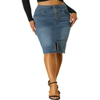 Allegra k Женски ежедневни джински пола с висока талия предни цепки разтягане A-Line от дънкови поли