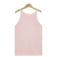 Дамски потници летни хлабав резервоари ежедневни блузи без ръкави плета Камис Пуловер ризи розови с