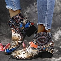 Жени змийски модел suqare токци Zipper бродерия къси ботуши кръгли обувки с пръсти