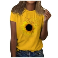 Женски върхове с къс ръкав отпечатана блуза ежедневни жени лятно кръгло деколте тениски туника ризи жълти 3xl