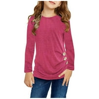 Gubotare Baby Girl Clothes Tops Crewneck Ultra Soft плътен цвят дълъг ръкав небрежен пуловер суичър