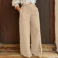 Tdoqot широки панталони за крака за жени- солиден ежедневен бутон с висока талия модна торбичка за дамски суитчъри khaki xxl