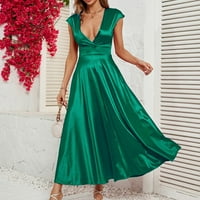 Дамски Рокли Дамски летни вечерни парти рокли Плътен цвят в врата без ръкави Суинг рокля за жени зелен с