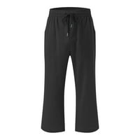 Charella capris за жени ежедневни летни плътни цветове еластични теглене на разхлабени панталони направо широки панталони за крака с джобно черно, m