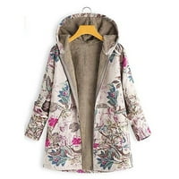 Дълги зимни палта за жени с качулка дамски зимни топло изходни дрехи флорални джобове с качулка с качулки реколта огромни палта