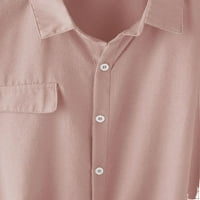 Случайни Яка Риза Къс Ръкав Розово Плюс Размер Блузи