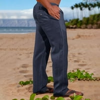 Готини и ежедневни вибрации мъжки панталони мъжки модни ежедневни памук коноп шнур Плътен цвят Плаж панталони панталони флот 4хл