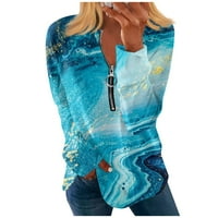 Фетернални ризи с цип с дълъг ръкав за жени печат графични тийнейджъри блузи ежедневни върхове пуловер